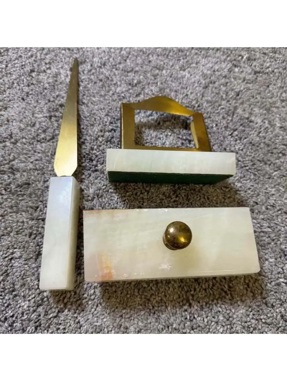 Vintage Onyx and Brass Desk Set
